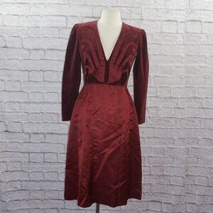 Vintage 70s Burgundy Red Velvet Dress